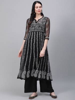 White embroidered georgette embroidered-kurtis 1