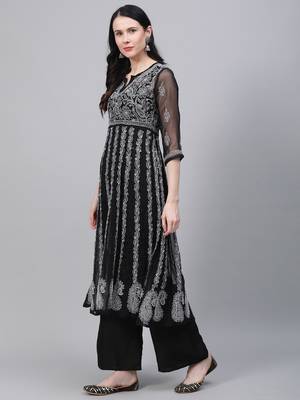 White embroidered georgette embroidered-kurtis 3