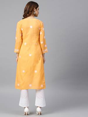 Yellow hand woven cotton embroidered-kurtis 2