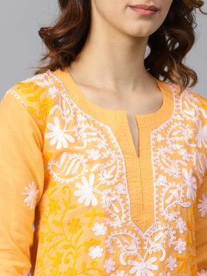 Yellow hand woven cotton embroidered-kurtis 3
