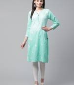 Sea-green hand woven cotton chikankari-kurtis