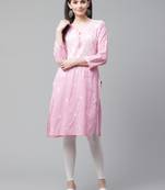 Light-pink hand woven cotton chikankari-kurtis