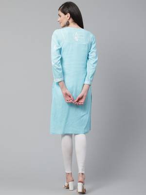 Sky-blue hand woven cotton chikankari-kurtis 2