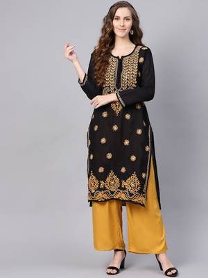 Black hand woven cotton chikankari-kurtis 1