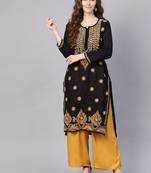 Black hand woven cotton chikankari-kurtis