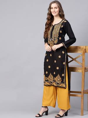 Black hand woven cotton chikankari-kurtis 3