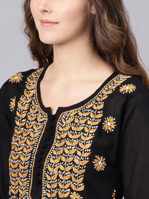 Black hand woven cotton chikankari-kurtis 4