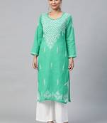 Green embroidered cotton embroidered-kurtis
