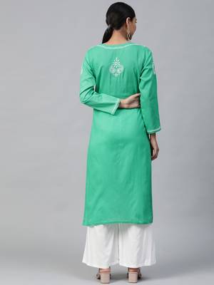 Green embroidered cotton embroidered-kurtis 2
