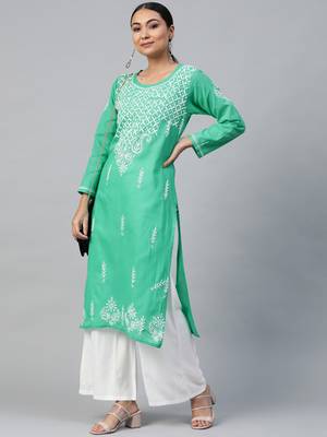 Green embroidered cotton embroidered-kurtis 3