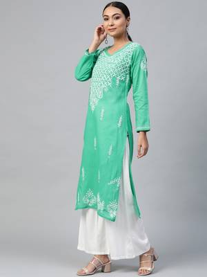 Green embroidered cotton embroidered-kurtis 4