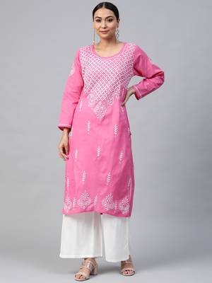 Dark-pink embroidered cotton embroidered-kurtis 1