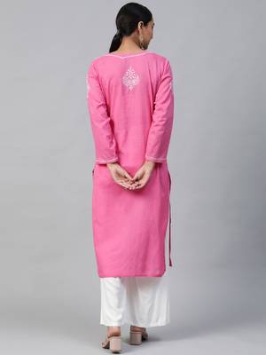 Dark-pink embroidered cotton embroidered-kurtis 2