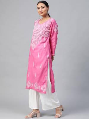 Dark-pink embroidered cotton embroidered-kurtis 3