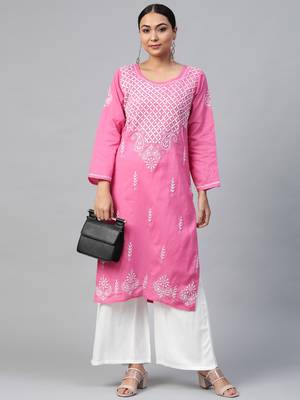 Dark-pink embroidered cotton embroidered-kurtis 4