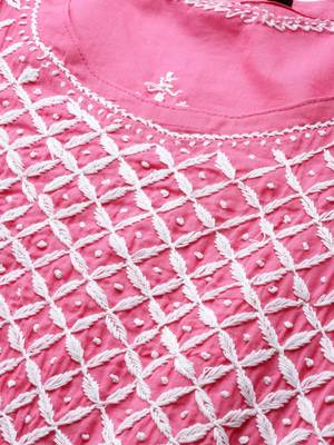 Dark-pink embroidered cotton embroidered-kurtis 5