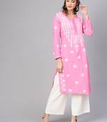 Pink embroidered cotton embroidered-kurtis