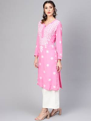 Pink embroidered cotton embroidered-kurtis 3
