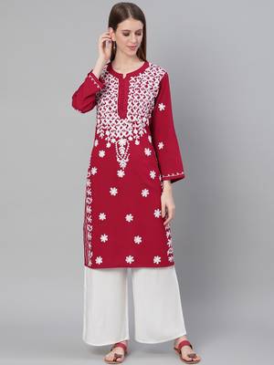 Maroon embroidered cotton embroidered-kurtis 1
