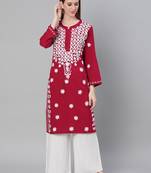 Maroon embroidered cotton embroidered-kurtis