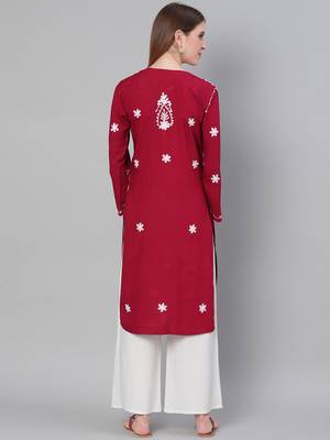 Maroon embroidered cotton embroidered-kurtis 2