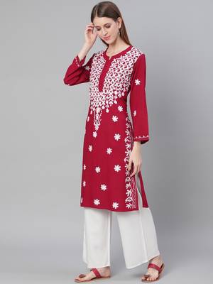 Maroon embroidered cotton embroidered-kurtis 3