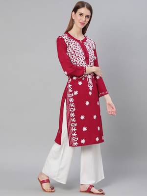 Maroon embroidered cotton embroidered-kurtis 4