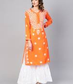 Orange embroidered cotton embroidered-kurtis