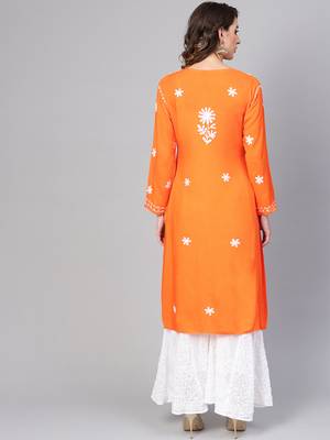 Orange embroidered cotton embroidered-kurtis 2