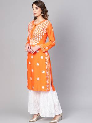 Orange embroidered cotton embroidered-kurtis 3