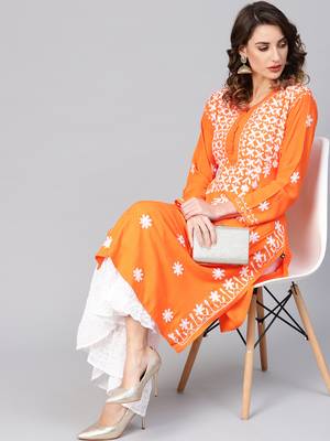 Orange embroidered cotton embroidered-kurtis 4