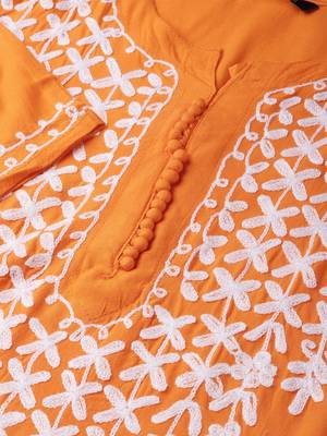 Orange embroidered cotton embroidered-kurtis 5