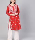 Red embroidered cotton embroidered-kurtis