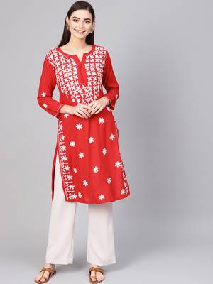 Red embroidered cotton embroidered-kurtis 2