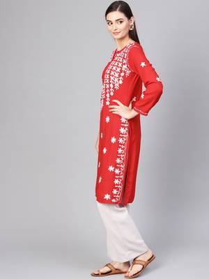 Red embroidered cotton embroidered-kurtis 3