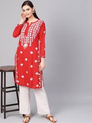Red embroidered cotton embroidered-kurtis 4