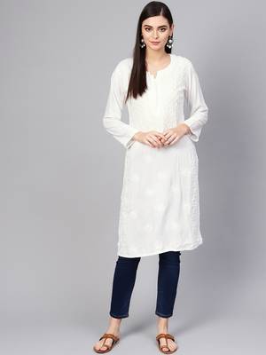 White embroidered cotton embroidered-kurtis 1