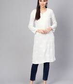 White embroidered cotton embroidered-kurtis