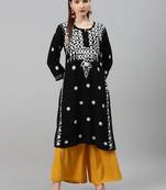 Black embroidered cotton embroidered-kurtis