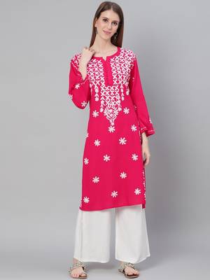 Magenta embroidered cotton embroidered-kurtis 1