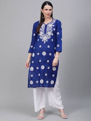 Navy-blue embroidered cotton embroidered-kurtis 1
