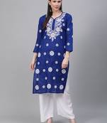 Navy-blue embroidered cotton embroidered-kurtis