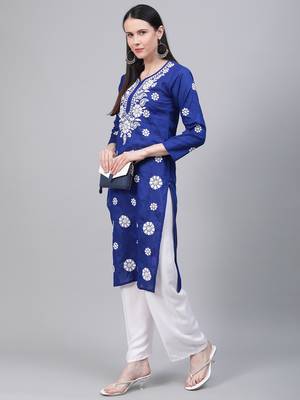 Navy-blue embroidered cotton embroidered-kurtis 3
