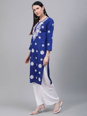 Navy-blue embroidered cotton embroidered-kurtis 4