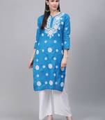 Blue embroidered cotton embroidered-kurtis