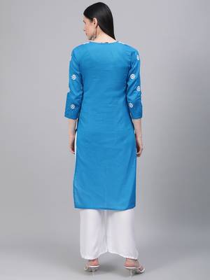 Blue embroidered cotton embroidered-kurtis 2