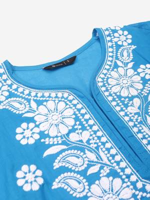 Blue embroidered cotton embroidered-kurtis 5