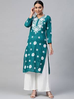 Green embroidered cotton embroidered-kurtis 1