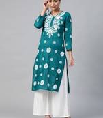 Green embroidered cotton embroidered-kurtis