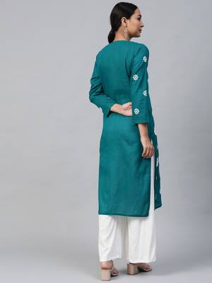 Green embroidered cotton embroidered-kurtis 2